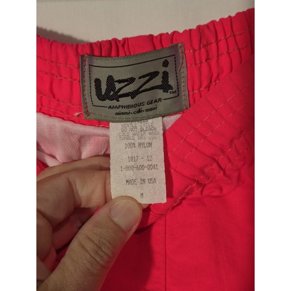 Uzzi Swim Trunks Men Medium Neon Pink Vintage Nylon Board Shorts USA Made Surfer